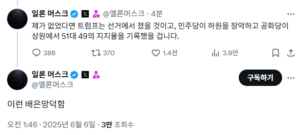 빅 소식 지금 일론이랑 트럼프 캐삭빵중 일론, 