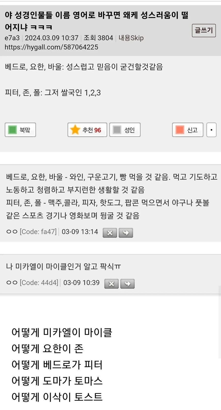 성경이름 영어로 바꾸면 왜 성스러움이 떨어지냐 | 인스티즈