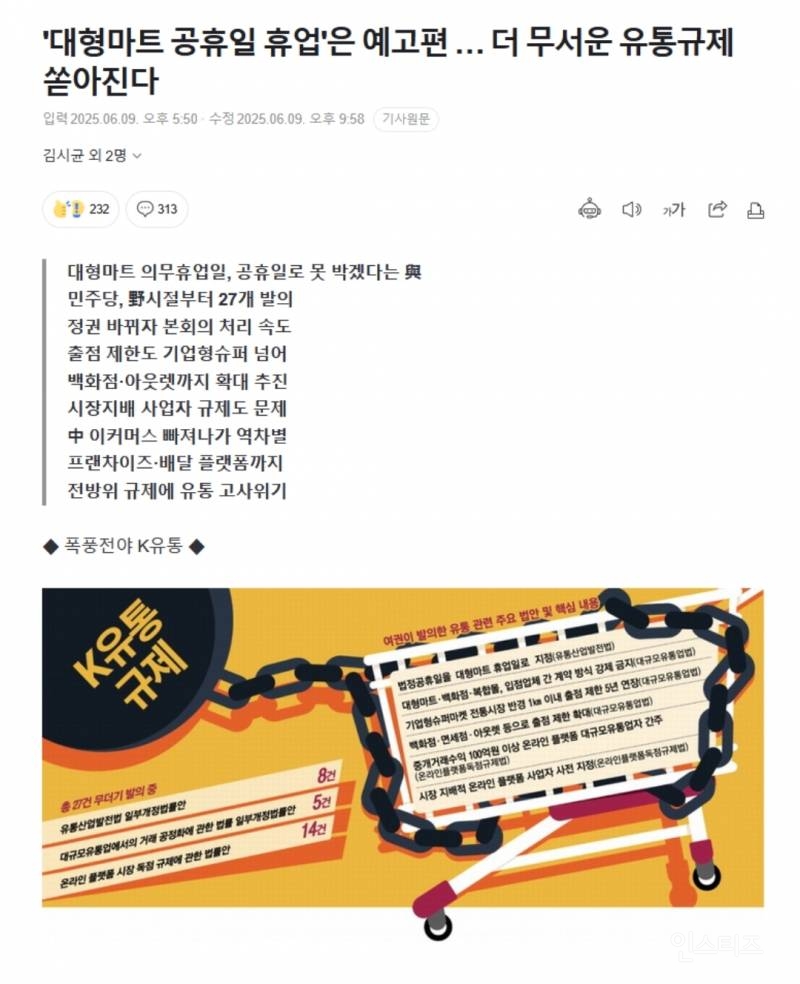 '대형마트 공휴일 휴업'은 예고편 … 더 무서운 유통규제 쏟아진다