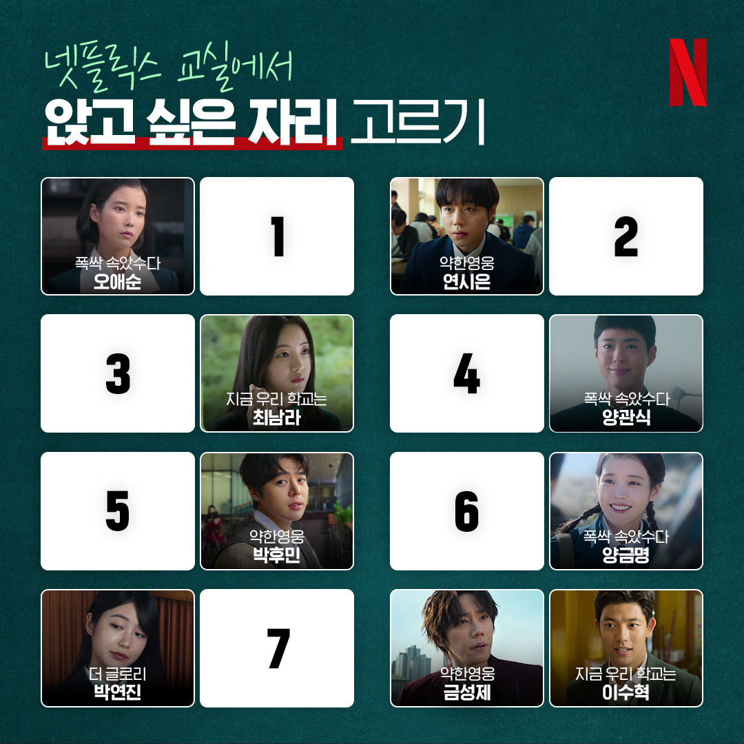 넷플릭스 교실에서 앉고 싶은 자리 고르기 | 인스티즈