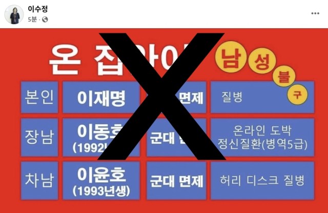 이재명과 아들 모두 '군대면제'? 이수정 페북서 가짜뉴스 공유